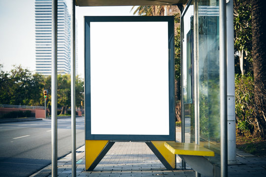 Blank lightbox on the bus stop. Horizontal mockup