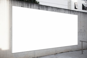 Empty billboard on the concrete gray background. White screen