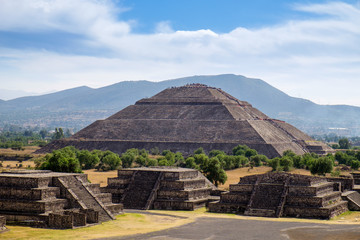 Scenic view of Pyramid of the Sun in Teotihuacan ancient Mayan c