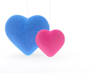3d pink and Blue fluffy hearts