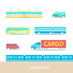Obraz premium Vector illustration of city transport such as tram, trolley, bus