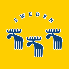 Blue Swedish meese on yellow background