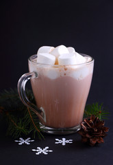 cocoa with marshmallows on a black background