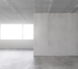 Empty loft room with concrete floor and ceiling and concrete wal