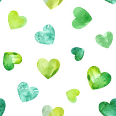 Seamless pattern with watercolor hearts.