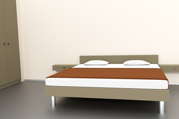 Bedroom with double bed, 3D