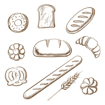 Bakery and pastry object sketches