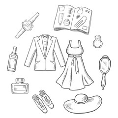 Obraz premium Sketched fashion icons with clothes and itmes