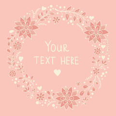 Floral card in pink colors. Great invitation card with flowers in vector.