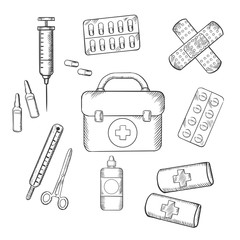 Ambulance and medical sketch icons