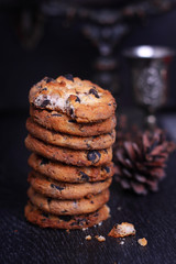 biscuits with chocolate drops on a dark background