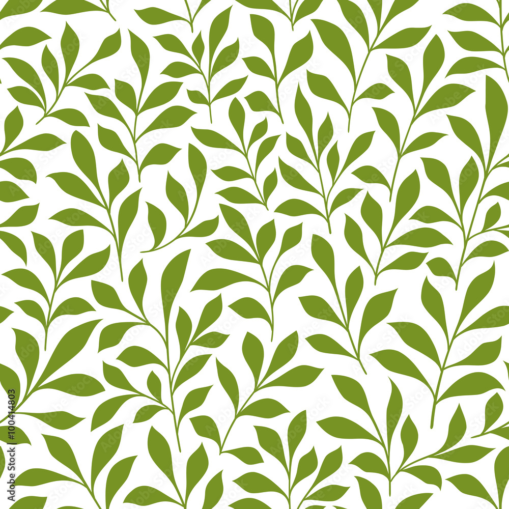 Poster green twigs with leaves seamless pattern