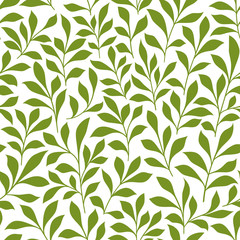 Naklejka na ściany i meble Green twigs with leaves seamless pattern
