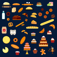 Bakery, pastry and confectionery flat icons