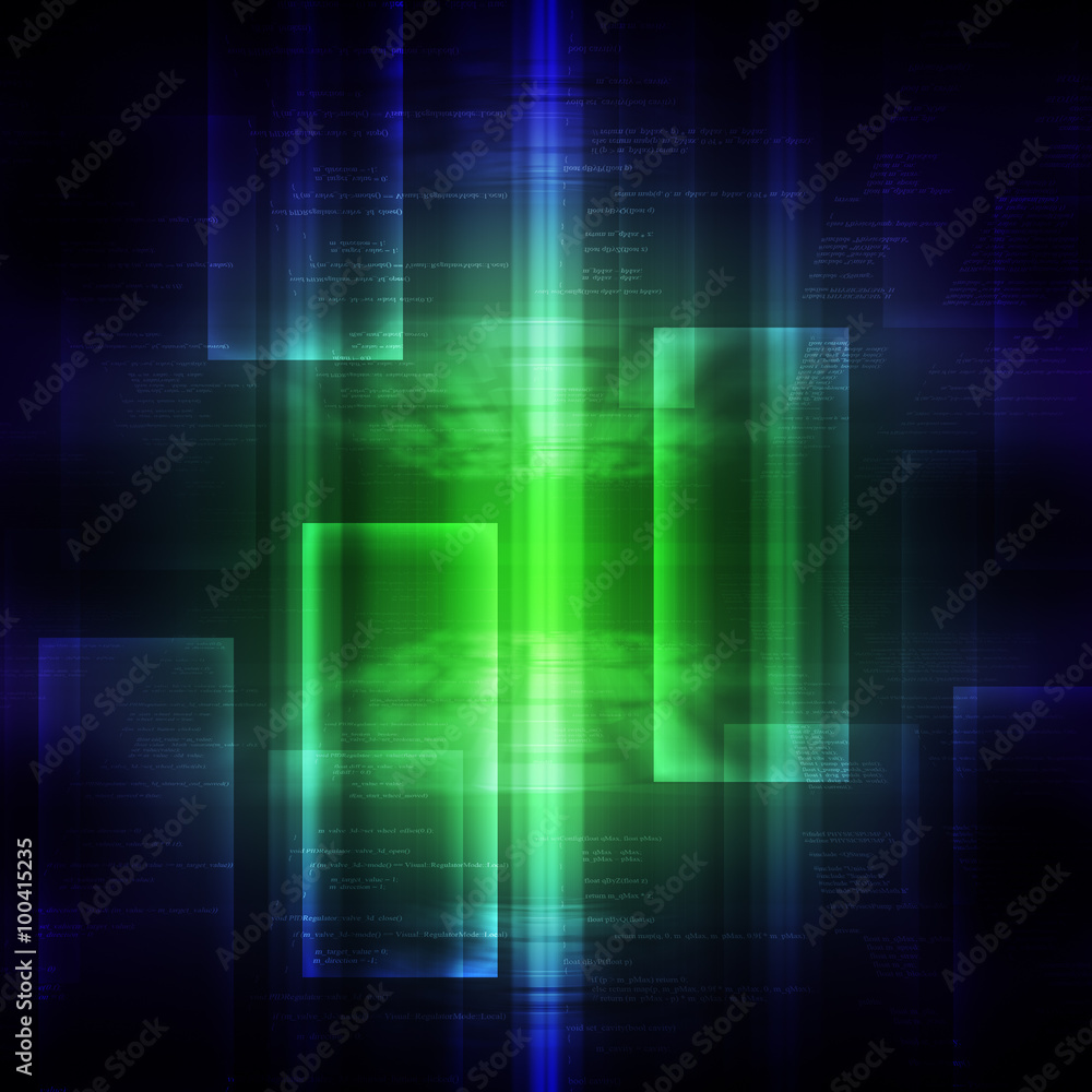 Poster green and blue binary code on black