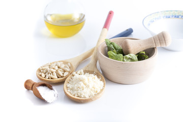 Basic fresh ingredients for a delicious pesto sauce