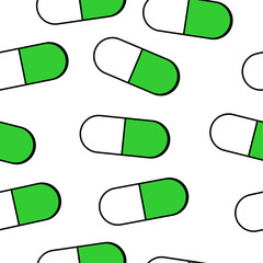 Medical pills seamless pattern on white background. Vector illustration.