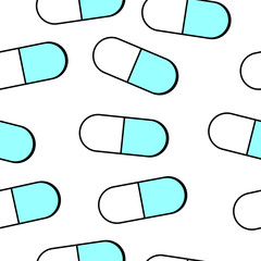 Medical pills seamless pattern on white background. Vector illustration.