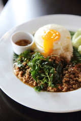 Rice with stir fried pork and basil