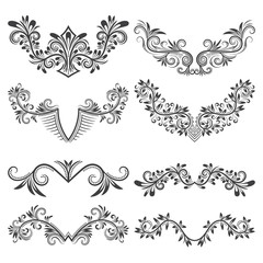 Design ornamental elements set. Floral tattoo in vintage style.