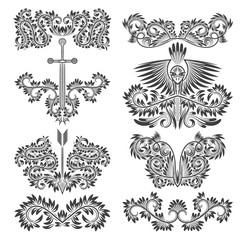 Fototapeta na wymiar Design ornamental elements set. Floral tattoo in vintage baroque style.
