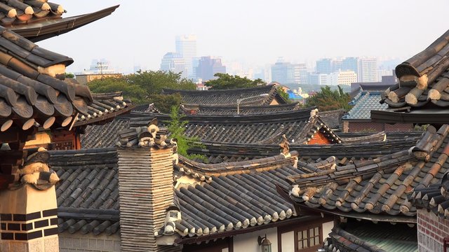 Roofs of the Traditional Bukchon Hanok Village. Seoul