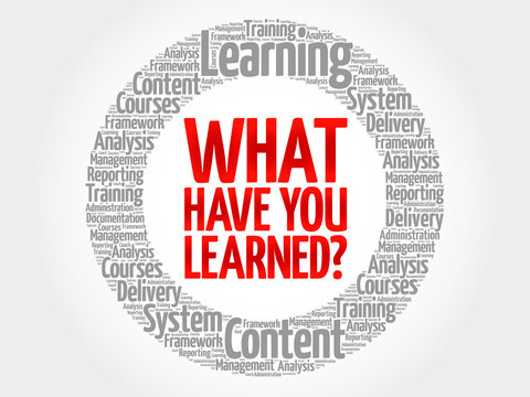 What Have You Learned? circle word cloud, business concept