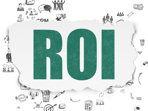 Business concept: ROI on Torn Paper background