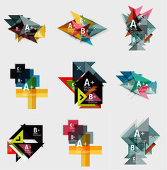 Set of paper design style geometrical banners with sample text, infographic elements