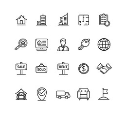 Real Estate Outline Icon Set. Vector