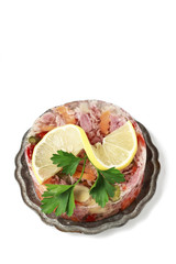 Meat and vegetables in jelly