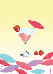 Strawberry cocktail. Summer Sun Party. Vector