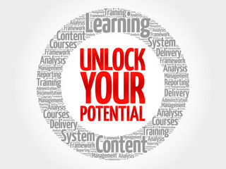 Unlock your potential circle word cloud, business concept