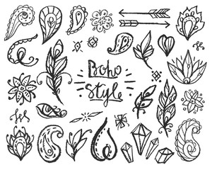 Set of Ornamental Boho Style Elements. 