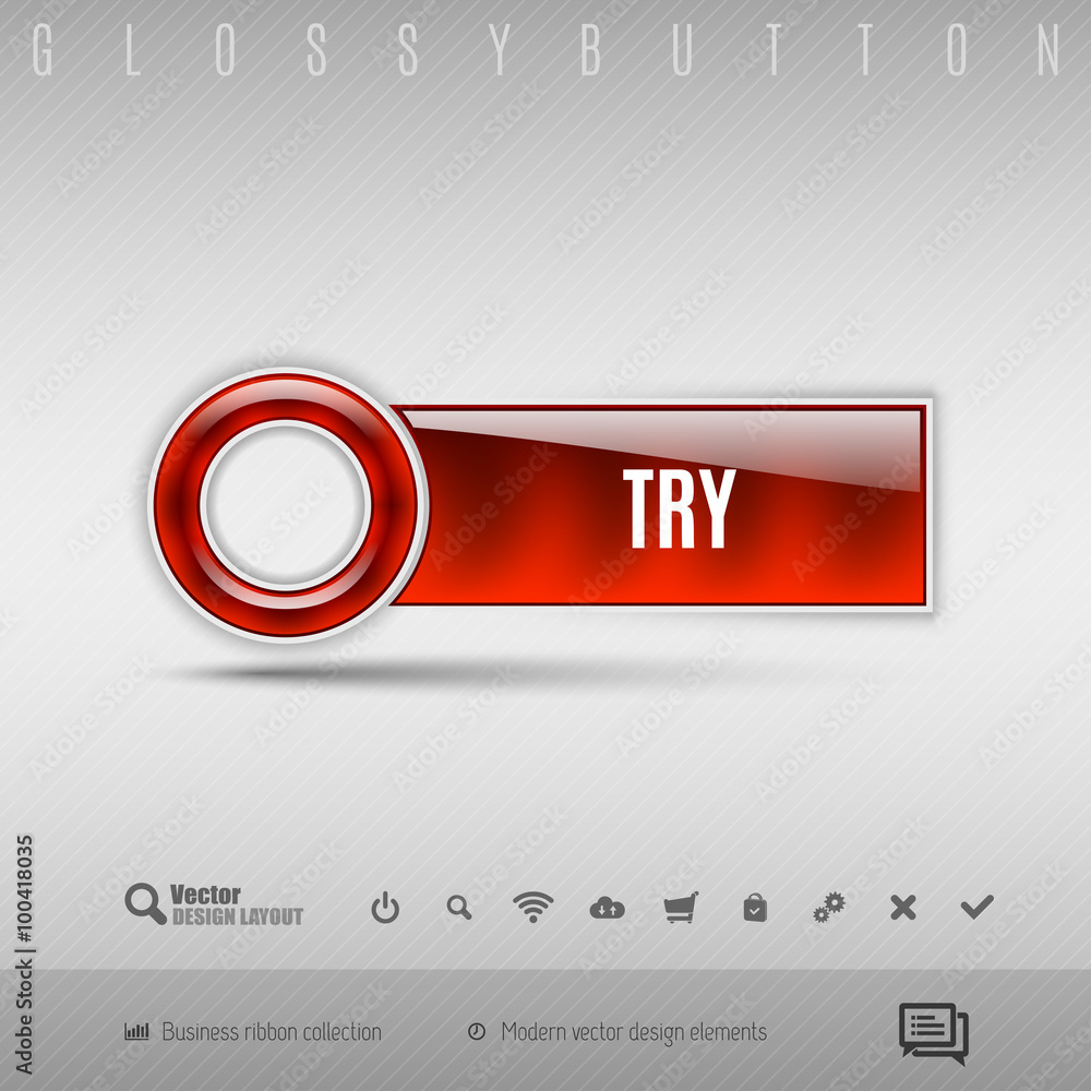 Poster red plastic button on the gray background. vector design element