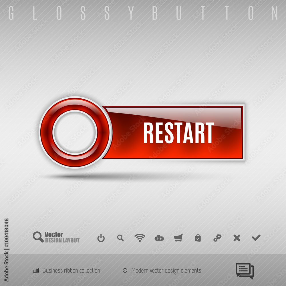 Poster red plastic button on the gray background. vector design element