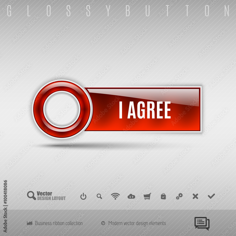 Aufkleber red plastic button on the gray background. vector design element