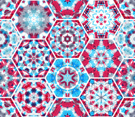 Seamless pink and blue textile pattern.