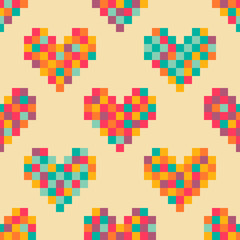 Pixel hearts valentine seamless pattern