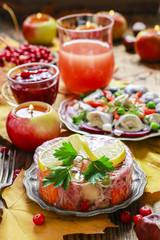 Meat and vegetables in jelly