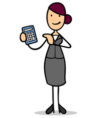 Cartoon Geschäftsfrau mit Taschenrechner