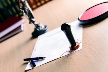 Stamp of notary public on signed document