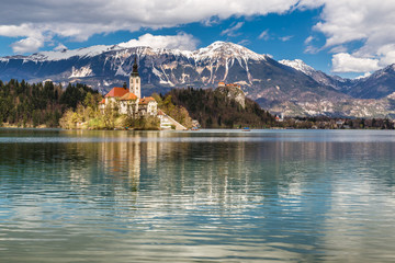 Bled Lake,Island,Church,Castle,Mountain-Slovenia