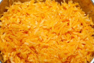 Closeup of grated pumpkin with selective focus