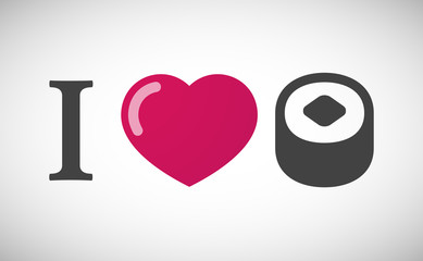 "I love" hieroglyph with a piece of sushi