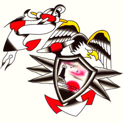 Ancora con stemma e aquila Illustrazione Tatuaggio in stile old school