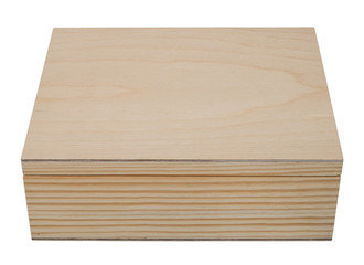 Closed raw wooden box for small items isolated on white background.  Front view view.