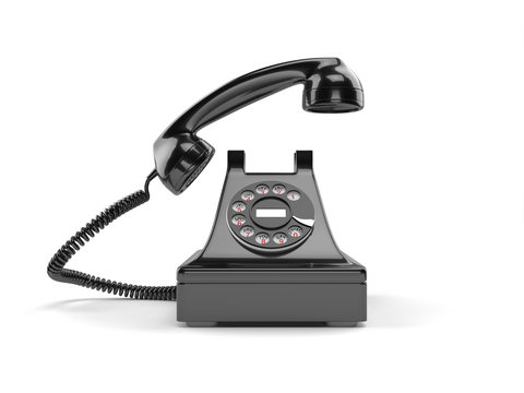 Black old-fashioned old rotary phone isolated