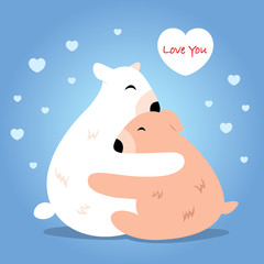 hugging bears with small hearts. vector  illustration