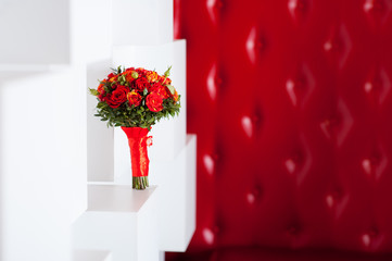 wedding bouquet on a white and red background